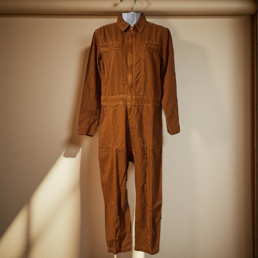 Sandrine Rose New Warm copper Brown Full-Length Jumpsuit with Shirt Collar